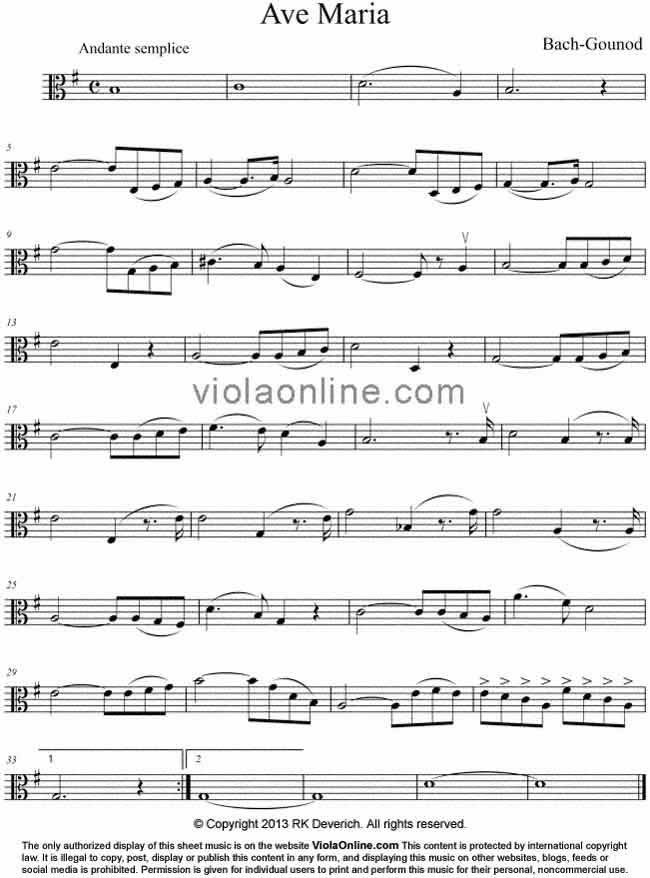 Viola Online Free Viola Sheet Music Ave Maria From A Theme By J S Bach