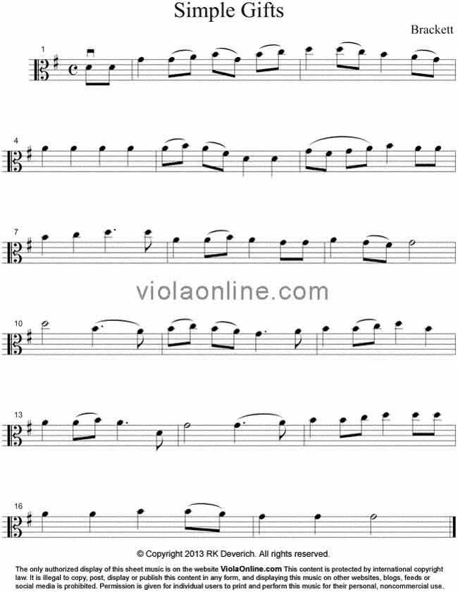 Viola Online Free Viola Sheet Music - Simple Gifts - a Shaker